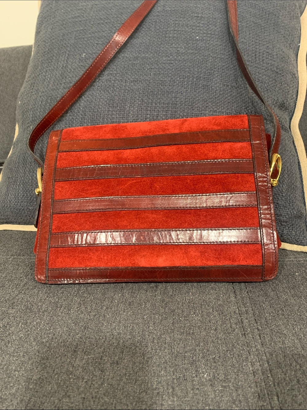 Vintage Red Suede and Leather Crossbody Bag